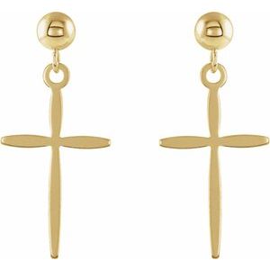 14K Yellow Gold Cross Earrings
