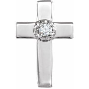 14K White Gold .01 CT Natural Diamond Cross Lapel Pin
