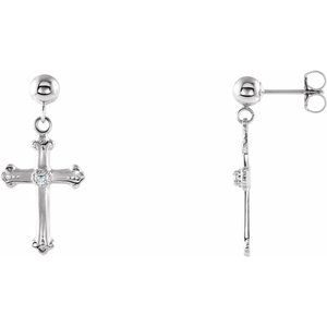 14K White Gold .04 CTW Natural Diamond Cross & Ball Earrings