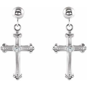 14K White Gold .04 CTW Natural Diamond Cross & Ball Earrings