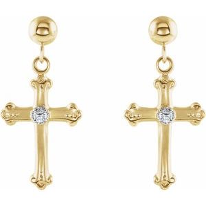 14K Yellow/White Gold .04 CTW Natural Diamond Cross & Ball Earrings