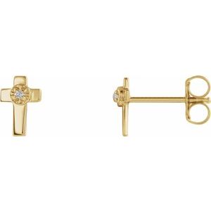 14K Yellow Gold 7x5 mm .01 CTW Natural Diamond Cross Earrings