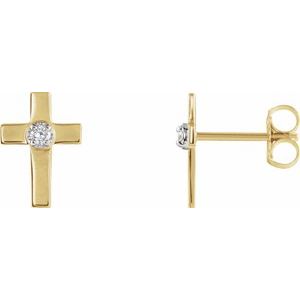 14K Yellow Gold 10x6 mm .04 CTW Natural Diamond Cross Earring