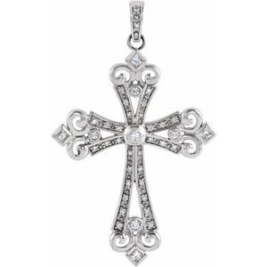 14K White Gold 5/8 CTW Natural Diamond Cross Pendant