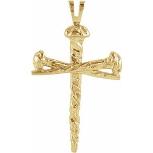 14K Yellow Gold Nail Design Cross Pendant