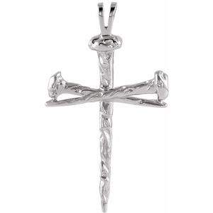 14K White Gold Nail Design Cross Pendant