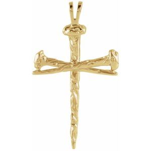18K Yellow Gold Nail Design Cross Pendant