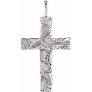 14K White Gold Nugget Cross Pendant