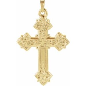 14K Yellow Gold 33x25 mm Hollow Cross Pendant