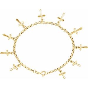 14K Yellow Gold Cross Charm 7" Bracelet