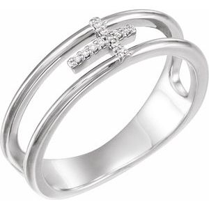 14K White Gold .025 CTW Natural Diamond Negative Space Cross Ring