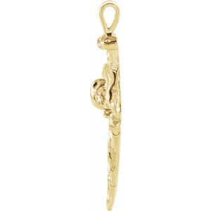 10K Yellow Gold Nail Design Cross Pendant
