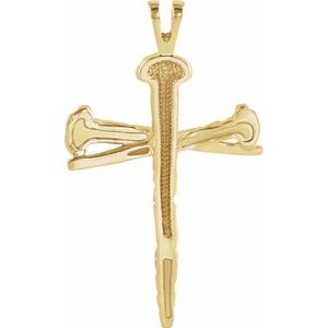 14K Yellow Gold Nail Design Cross Pendant
