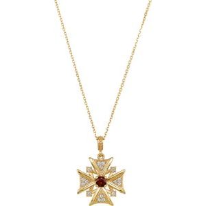 14K Yellow Gold Natural Mozambique Garnet & 1/6 CTW Natural Diamond 18" Necklace