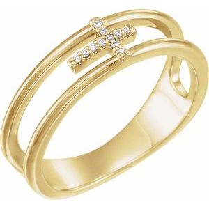 14K Yellow Gold .025 CTW Natural Diamond Negative Space Cross Ring