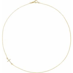 14K Yellow Gold .04 CTW Natural Diamond Off-Center Sideways Cross 16" Necklace