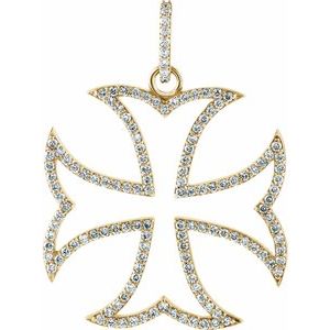 14K Yellow Gold 3/4 CTW Natural Diamond Maltese Cross Pendant