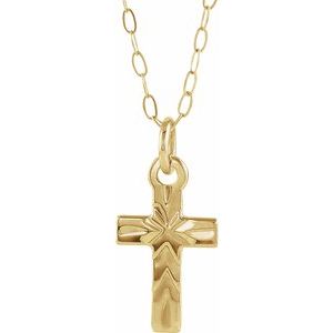 14K White Gold 9.5x6.5 mm Cross 15" Necklace