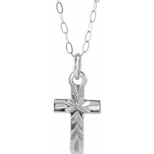 14K White Gold 9.5x6.5 mm Cross 15" Necklace