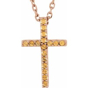 14K Rose Gold Natural Yellow Sapphire Petite Cross 16" Necklace