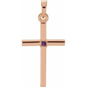 14K Rose Gold Natural Amethyst Cross Pendant
