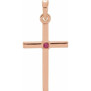 14K Rose Gold Natural Ruby Cross Pendant