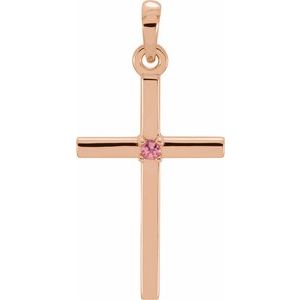14K Rose Gold Natural Pink Tourmaline Cross Pendant