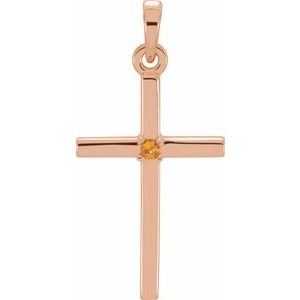14K Rose Gold Natural Citrine Cross Pendant