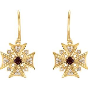 14K Yellow Gold Natural Mozambique Garnet & 1/3 CTW Natural Diamond Earrings