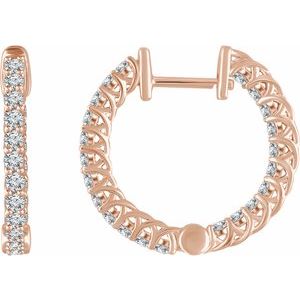14K Rose Gold 1 CTW Natural Diamond Inside-Outside 20.1 mm Hoop Earrings