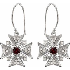 14K White Gold Natural Mozambique Garnet & 1/3 CTW Natural Diamond Earrings