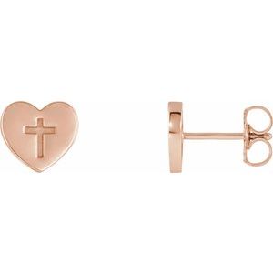 14K Rose Gold Heart & Cross Earrings