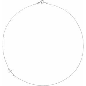 Sterling Silver .04 CTW Natural Diamond Off-Center Sideways Cross 16" Necklace