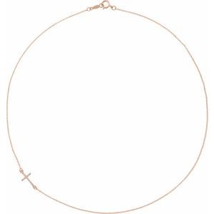 14K Rose Gold .04 CTW Natural Diamond Off-Center Sideways Cross 16" Necklace