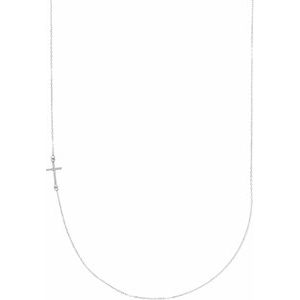 Sterling Silver .04 CTW Natural Diamond Off-Center Sideways Cross 16" Necklace