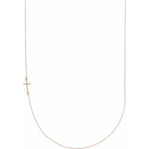 14K Rose Gold .04 CTW Natural Diamond Off-Center Sideways Cross 16" Necklace