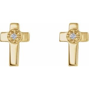 14K Yellow Gold 7x5 mm .01 CTW Natural Diamond Cross Earrings