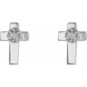 14K White Gold 7x5 mm .01 CTW Natural Diamond Cross Earrings