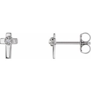 14K White Gold 7x5 mm .01 CTW Natural Diamond Cross Earrings