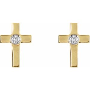 14K Yellow Gold 10x6 mm .04 CTW Natural Diamond Cross Earring