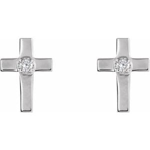 14K White Gold 10x6 mm .04 CTW Natural Diamond Cross Earrings