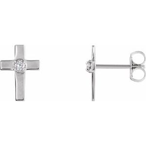14K White Gold 10x6 mm .04 CTW Natural Diamond Cross Earrings