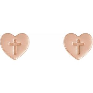 14K Rose Gold Heart & Cross Earrings