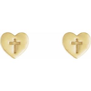 14K Yellow Gold Heart & Cross Earrings