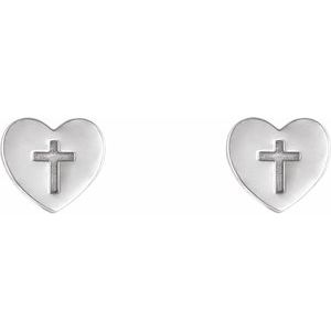 14K White Gold Heart & Cross Earrings