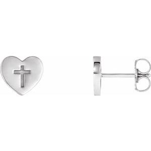 Platinum Heart & Cross Earrings