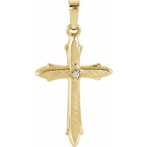 14K Yellow Gold 22.5x15.5 mm .01 CT Natural Diamond Cross Pendant