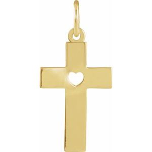 14K Yellow Gold Pierced Heart Cross Pendant