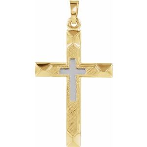 14K Yellow/White Gold 29x19 mm Hollow Cross Pendant