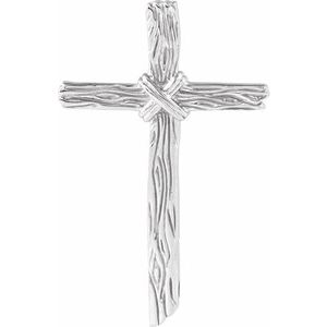 14K White Gold Woodgrain Cross Pendant